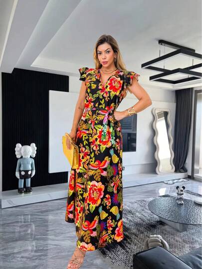 Vestido longo em crepe