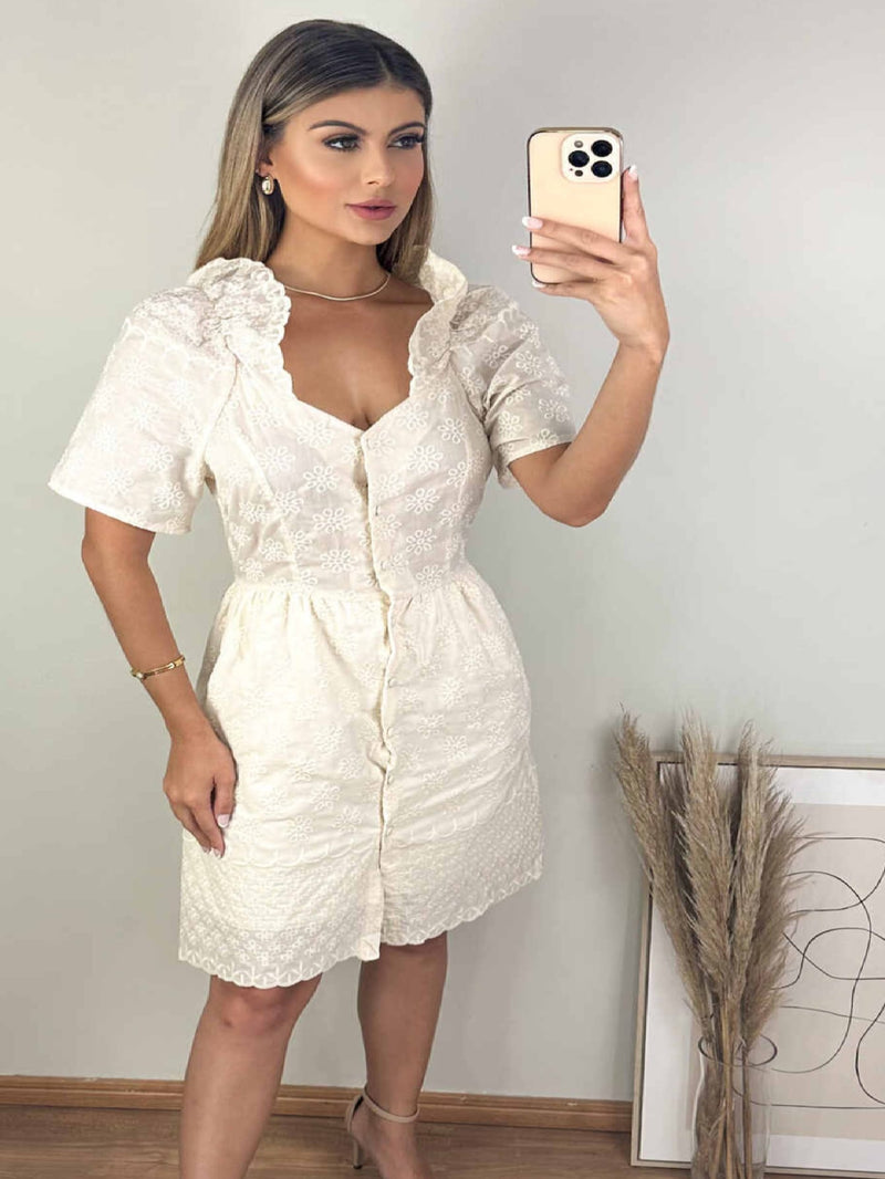 Vestido Feminino de Lese com Babado/Vestido Midi - Charme