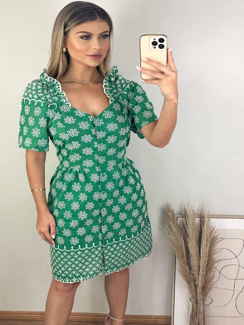Vestido Feminino de Lese com Babado/Vestido Midi - Charme