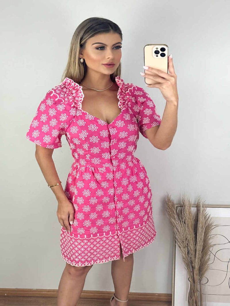 Vestido Feminino de Lese com Babado/Vestido Midi - Charme