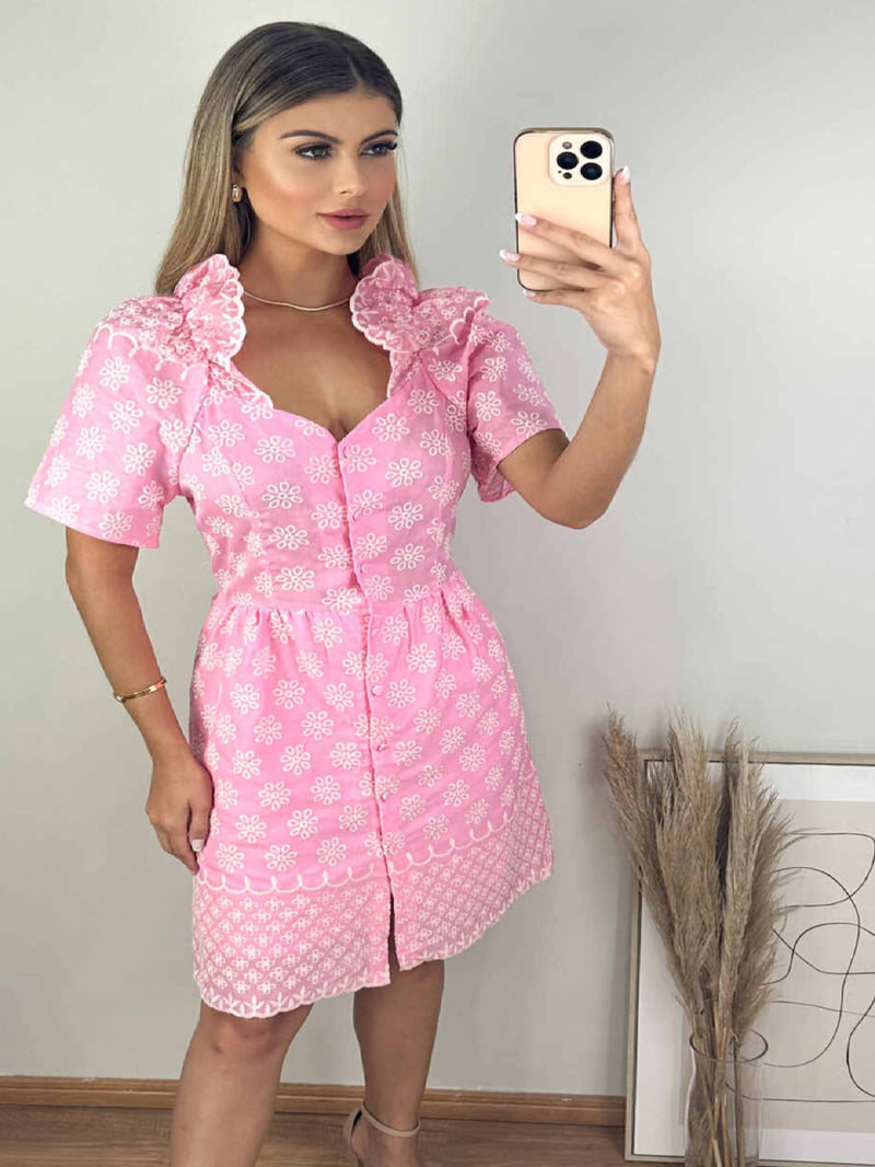 Vestido Feminino de Lese com Babado/Vestido Midi - Charme